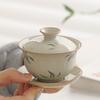 Retro Phalaenopsis Ru Kiln Sancai Cover Bowl Single Household Tea Bowl Ceramic Kung Fu Tea Set High-end Tea Ceremony Drinking Tea