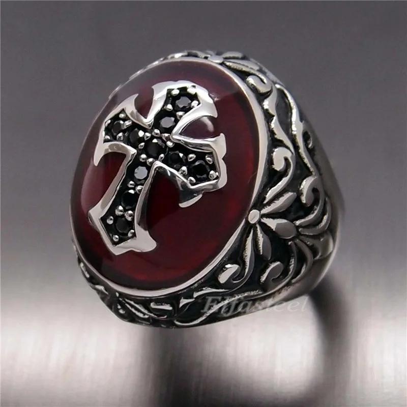 

Vampire Cross Black Gel Zircon Ring, Vintage Religious Cross Hand Jewelry 10 вино красного