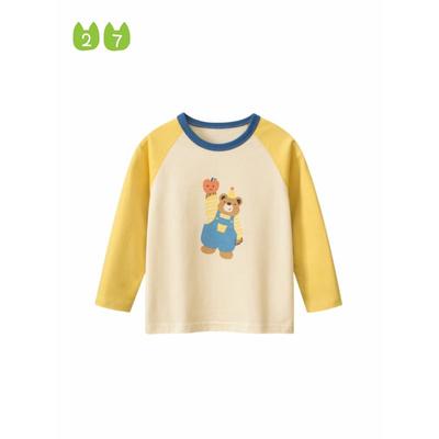 27Home Spring and Autumn Girls' Pure Cotton Base Shirt Children's Long Sleeve T-Shirt Baby Girl Bear Raglan Sleeve Clothes