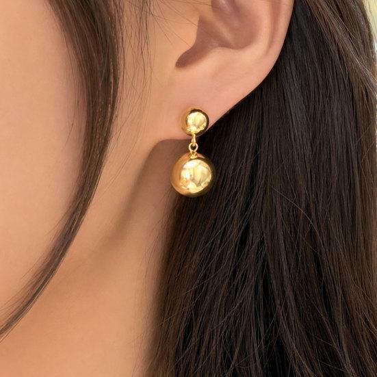 1 Pair Double Ball Drop Earrings for Women Girls, Dangle Stud Earrings, Minimalist Statement Jewelry