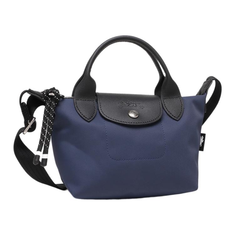 Longchamp Le Pliage Energy 17 Chiusura a Scatto con Zip Manico Corto Tela con Bordi in Pelle Mini Borsa a Spalla Borsa da Donna Blu 1500HSR006