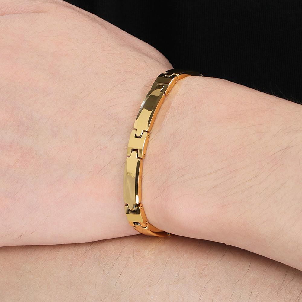 Schwere Wolframstahl-Armbänder für Männer und Frauen, goldfarben, hochglanzpoliert, 7 mm breite Gliederkette, Handarmband, Herrenschmuck, Damen