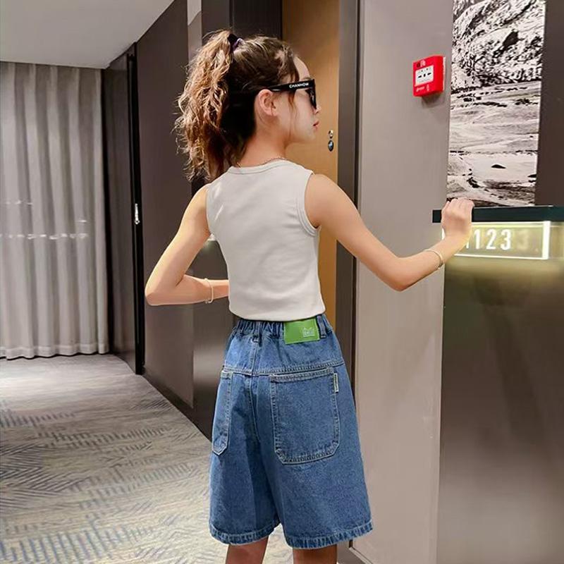 Girls Jeans Shorts Big Kids Summer Thin Cool Pants Children's Casual Knee Length Jeans Teenager Daily Fashion Clothing 4-14Y