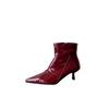 2025 autumn and winter new patent leather pointed thin heel short boots women's high heel glossy fashion thin boots women's boots