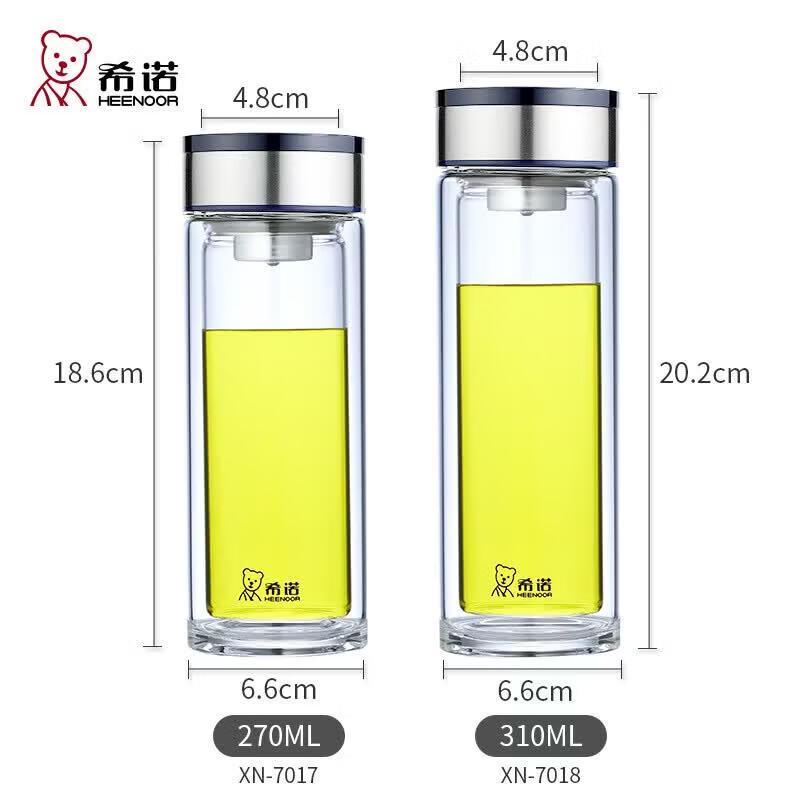 HEENOOR Double-Layer Borosilicate Glass Water Bottle