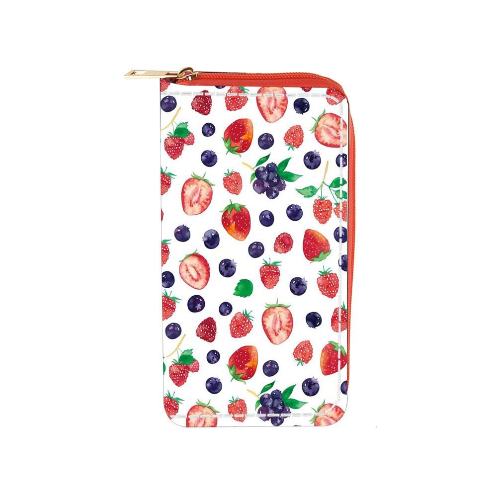 

New cartoon strawberry long zipper wallet, fruit wallet