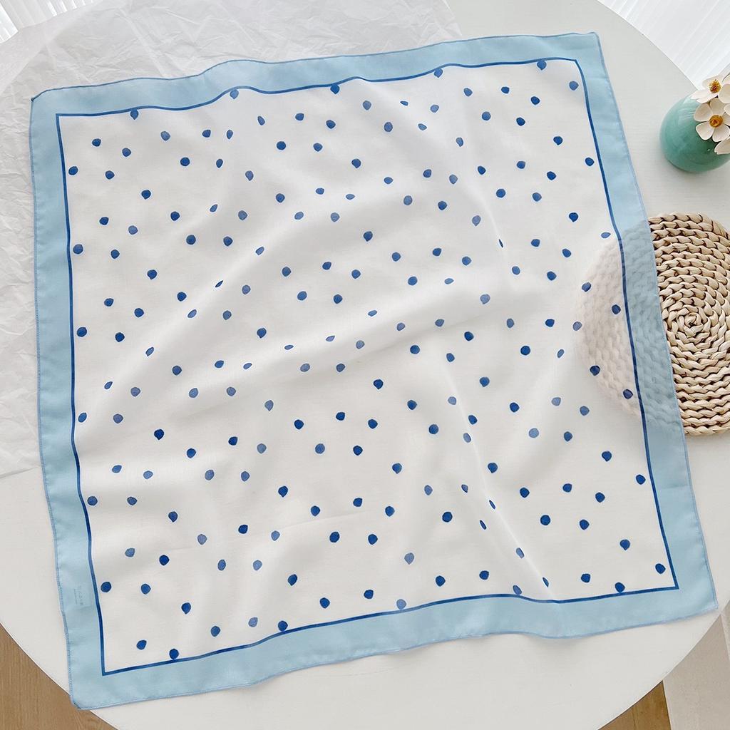 Women Spain Brand Design Square Scarf Lovely Polka Dot Cotton Viscose Shawls Small Handkerchief Neck Snood Hijab 58*58Cm