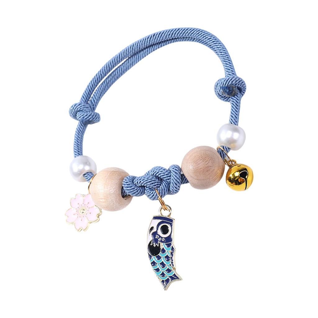 Adjustable Cat Collar With Bell and Camphor Wood Beads Pet Necklace Collar For Kittens Indoor Outdoor Activity Wear