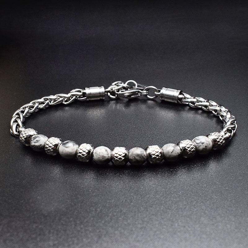 Noter Stainless Steel Braelet Men Adjustable Chain Link Braclet Homme 6mm Natural Sodalite Onyx Tiger Eyes Braslet Pulsera Gift