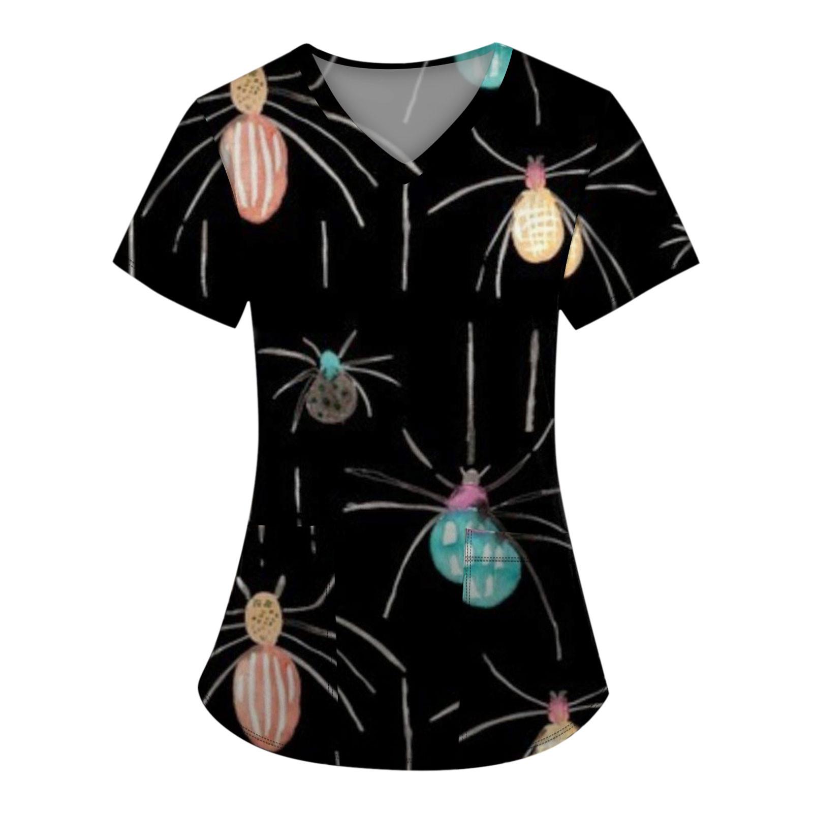 

Женская модная футболка с коротким рукавом и v-образным вырезом с карманом на Хэллоуин L чёрный