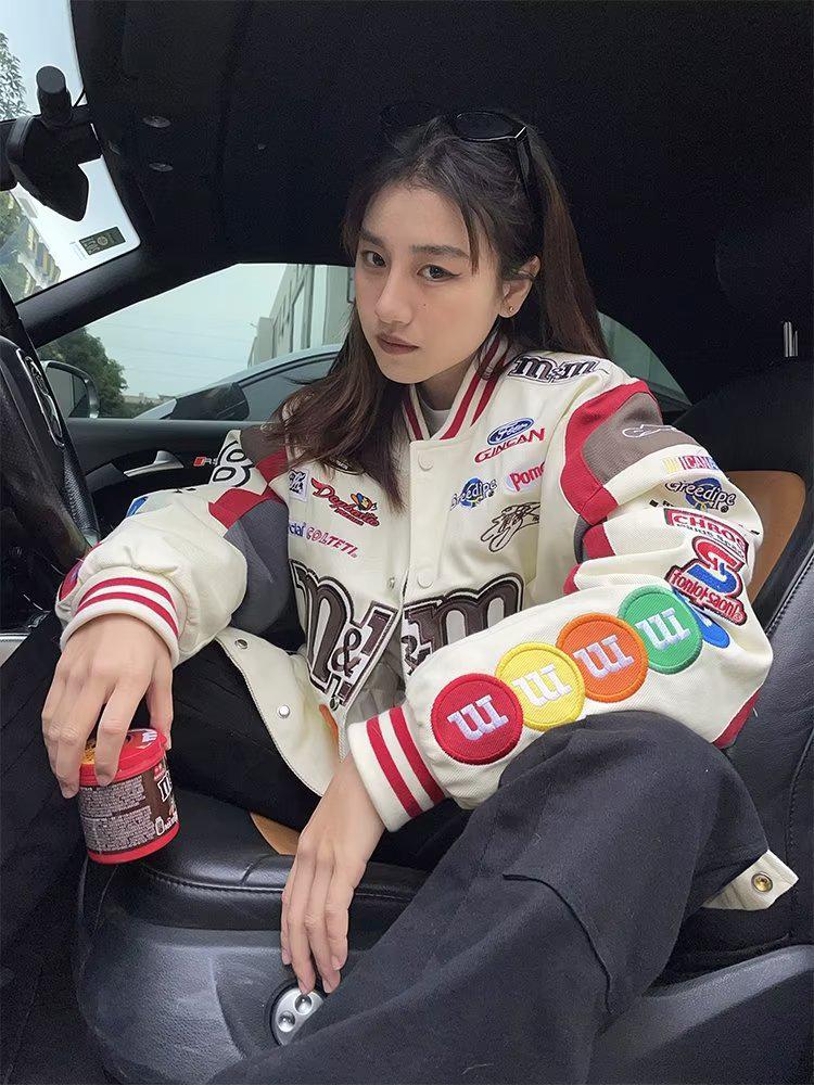 Veste de baseball de moto amovible de style américain rétro - Mode hip-hop polyvalente pour couples