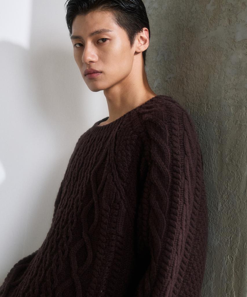 DUSTYWHITE Brown Fine Wool Cable Knit Sweater