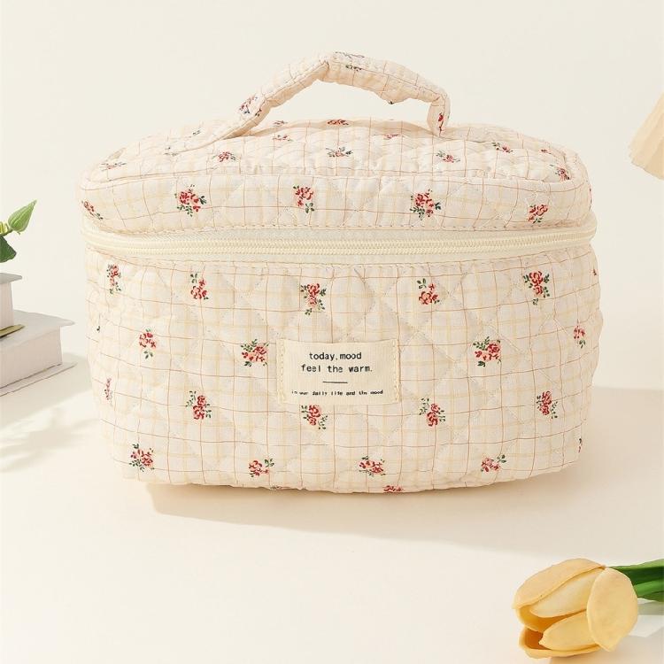 Trendy Flower Print Cosmetic Bag Convenient Pouch for Home Office and Traveling