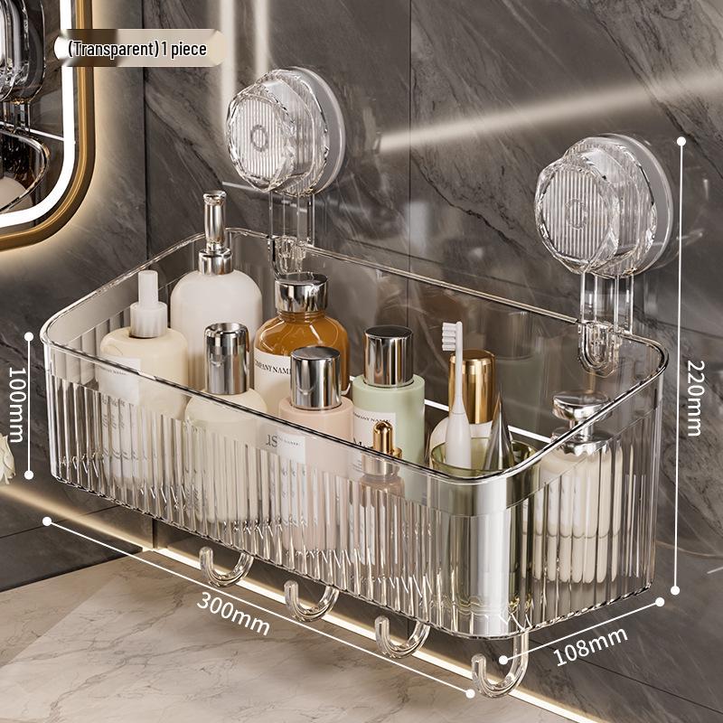 Raft de depozitare cu ventuză fără găurire, montat pe perete, pentru articole de toaletă și cosmetice de baie