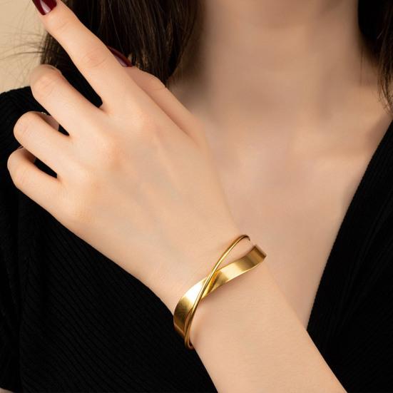 Yousheng Glossy Metal Cuff Bangle Double Layer Geometric Irregular Cross Ripple Opening Jewelry Bangle Women Girls Party