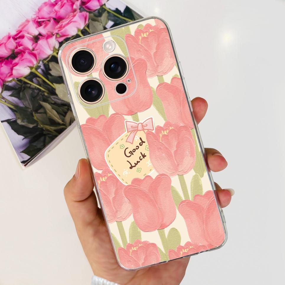 Flower Butterfly Women Fashion Back Cover For iPhone 16 Pro 16 Plus 16 Pro Max Phone Funda Transparent Soft TPU Silicone Case