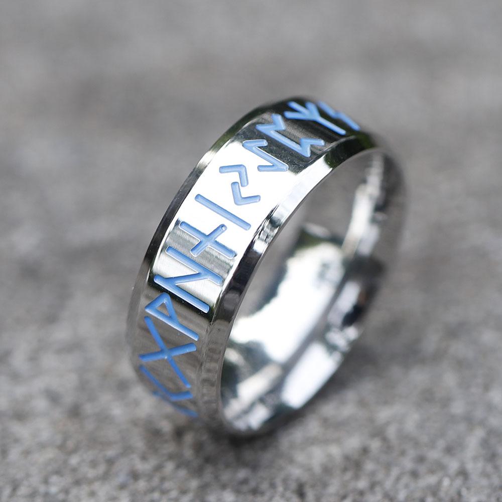 2024 Новое кольцо из нержавеющей стали 316L с синими руническими буквами викингов для мужчин, ретро-амулет, ювелирный подарок, бесплатная доставка 9