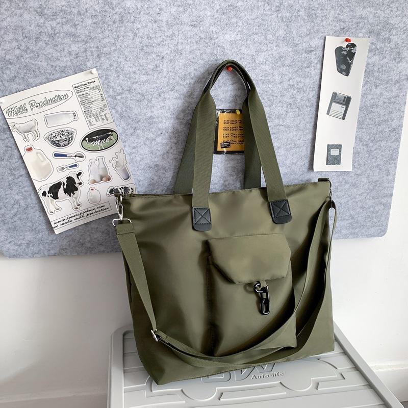 

Nylon Large Bag New Texture Versatile Student Class Tote Bag Trend Simple Solid Color Crossbody Bag зелений