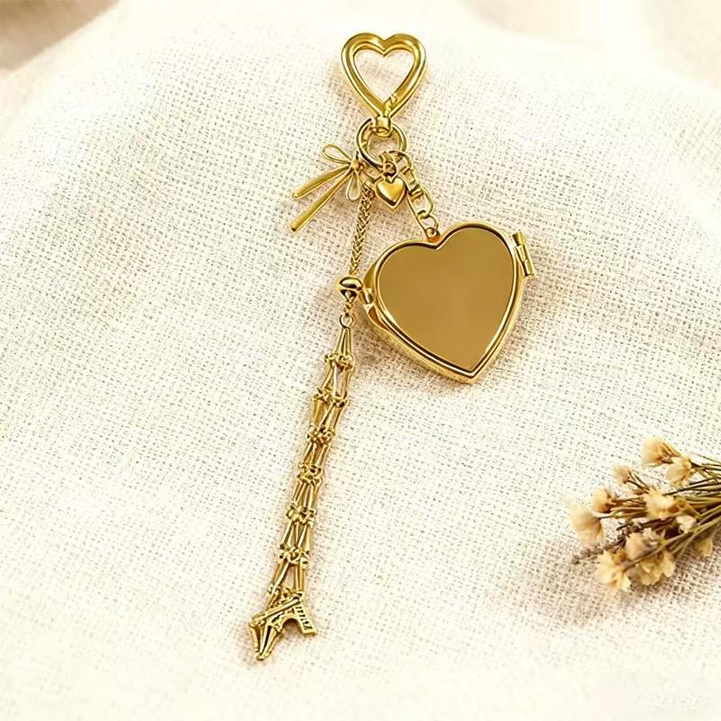 1pc Key Chain Charm Bag Accessories Net Pocket Interchangeable Stainless Steel Lip Balm Bag Keychain Lipstick Bag