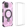 For iPhone 15 Case Kickstand with 2Pcs Screen Film WANLONFENG KJ Series PC TPU Phone Cover (Big Lens Hole)