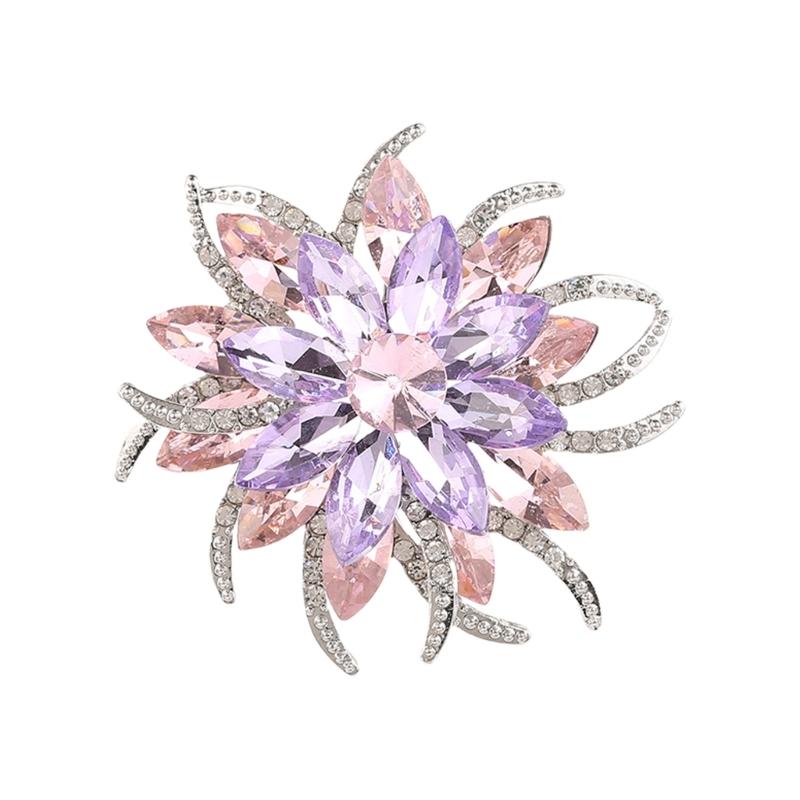 

Crystals Embellished Florals Brooch Double Layer Floral Designs Sturdy Alloy Accessory Gifts for Her