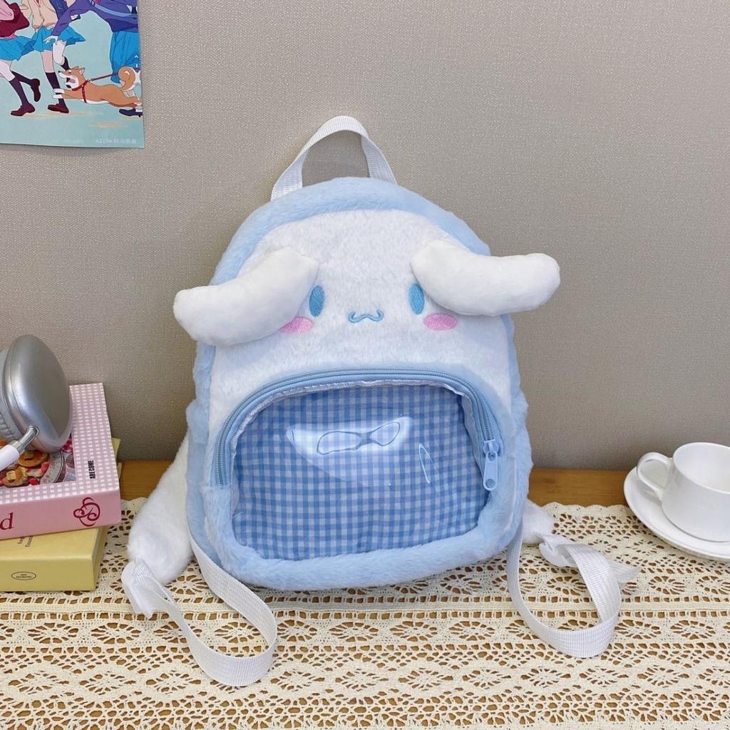Kawaii Sanrio Fluffy Plush School Backpack Kuromi Hellokitty My Melody Cinnamoroll Bag Lightweight Casual Daypack for Student
