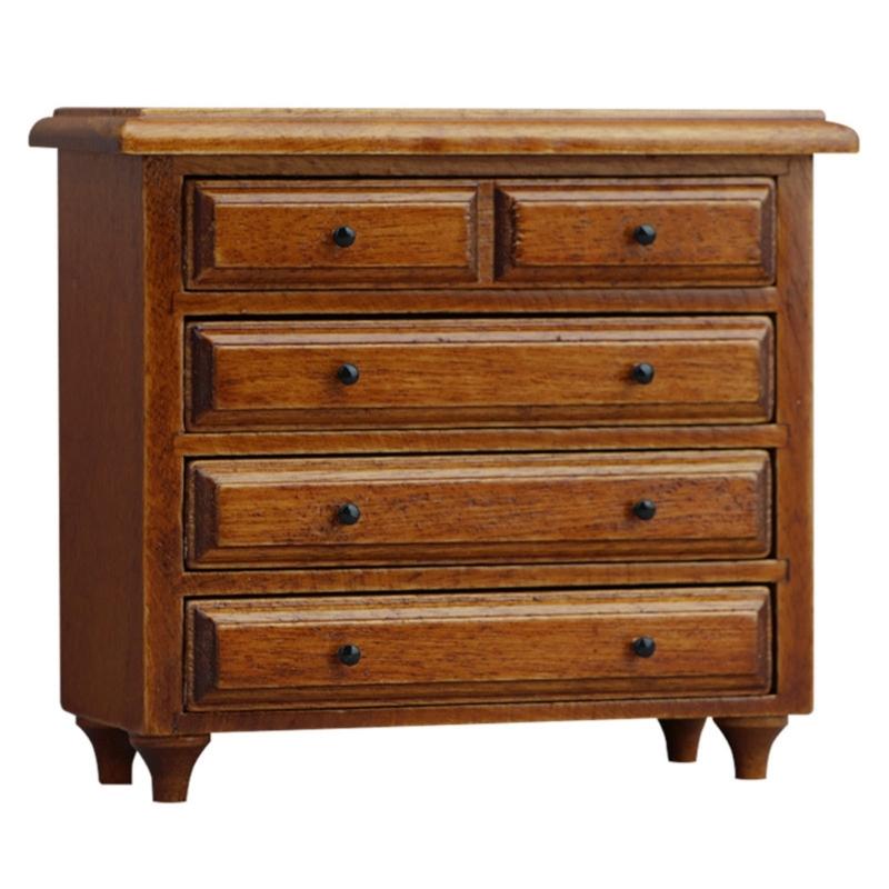 Antiker Miniatur-Kastanien-Schrank mit 5 Schubladen Genaues 1/12 Puppenhausmöbel Für realistische Schlafzimmerdekorationen und zur Organisation