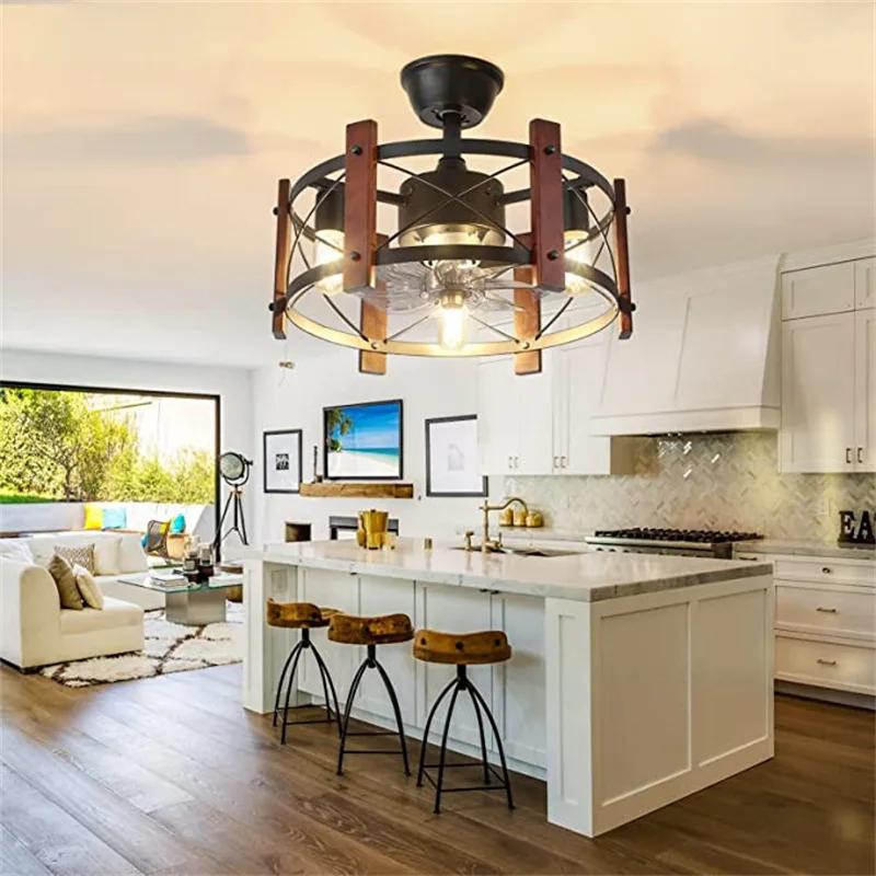 Retro American ceiling fan light industrial fan light motor Iron art remote control 110V 220V bedroom dining room ceiling light