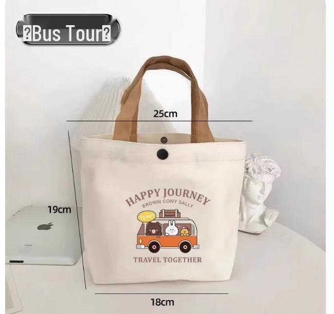 Bear Canvas Tote: Women's Versatile Printed Handbag, Portable Student Lunch and Work Bag.