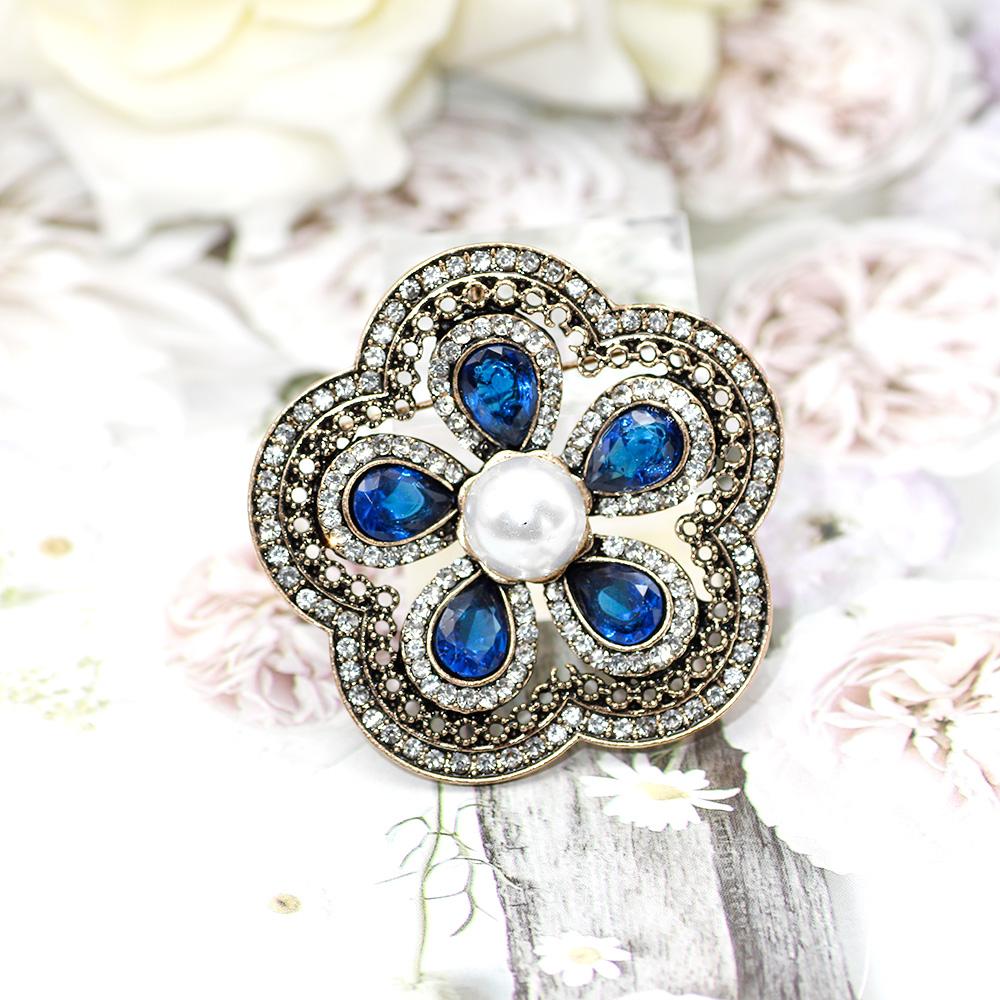 

Винтажная брошь с жемчугом, женская цветочная красная, зеленая и синяя смола, свадебные украшения синий