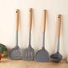 Silicone Kitchen Utensils Wooden Handle Non Stick Pot Kitchenware Cooking Heat-Resistant Soup Spoon Pasta Colander Shovel
