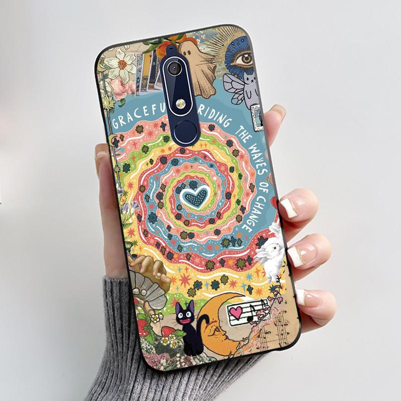 Custodia carina per Nokia 5.1/Nokia 5.1 Plus/Nokia X5/Nokia 5 Cover Shell Stampata Cover Protettiva Silicone Morbido Cartone Animato Nera