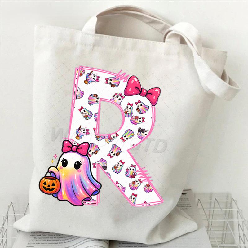Halloween personalized print student canvas bag tutoring bag 26 letters fashion shoulder bag women large capacity