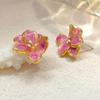 Silver Needle Pink Cubic Zirconia Flower Stud Earrings – Elegant & Delicate Accessories for Women.