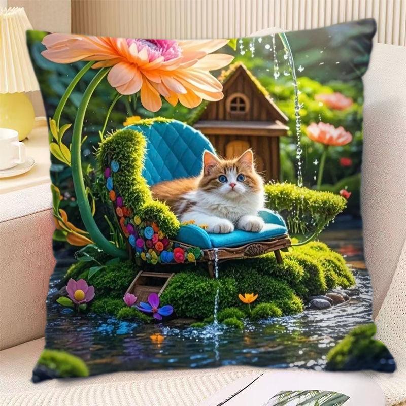 Heimdeko Süße Katzen in Fantasieszenen Kissenbezüge Muster Kissenbezug Geeignet für Sofa Schlafzimmer Auto Kissenbezug