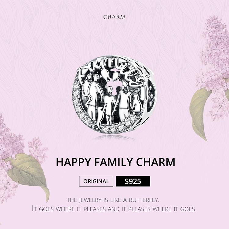 WOSTU 925 Sterling Silver Happy Family Charm Round Bead Female Fit Original DIY Bracelet Jewelry Gift