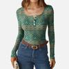 Women's Slim Bottom T-shirt Fashion Casual Gradient Printing Round Neck Pullover Long Sleeve Top