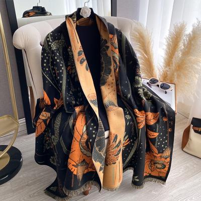 High-end Imitation Cashmere Scarf Women's Fashion Warm Flower Scarf Versatile Shawl Jacquard Craftsmanship Trend