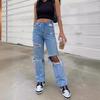 Women's Ripped Wide-Leg Thin Denim Pants
