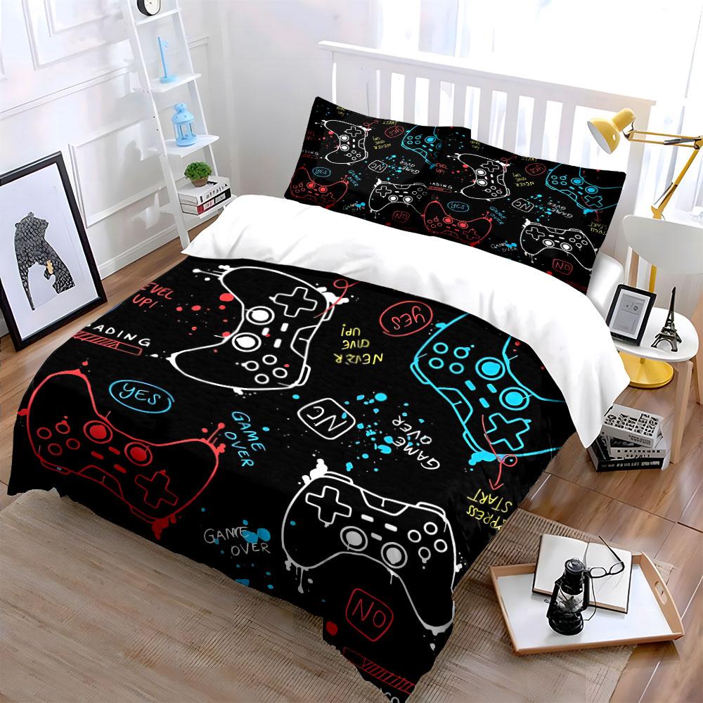Gaming Controller Pattern Design Bedding Duvet Cover Set (1*Duvet Cover 2*Pillowcases, Without Duvet Insert)