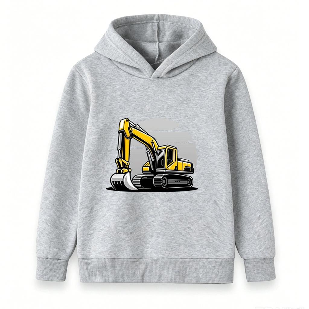 Kids Boys Girls Excavator Print Pullover Hoodie Casual Long Sleeve Warm Sweatshirt for Toddlers