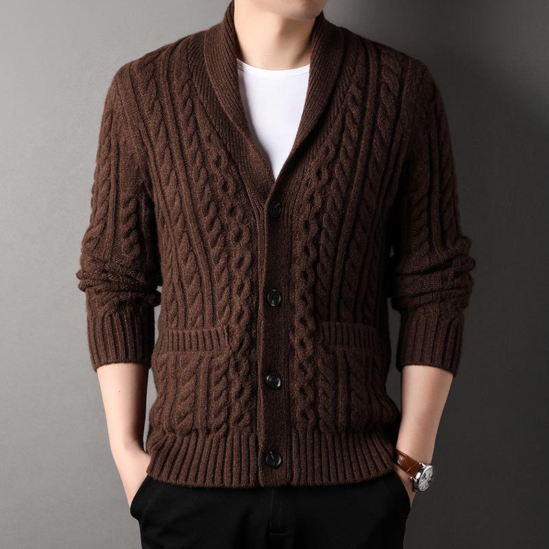 Maglione a coste con revers - Stile britannico, manica lunga per autunno e inverno