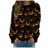 Women Fashion Halloween Printed Long Sleeve  Stitching Sweatshirt Top