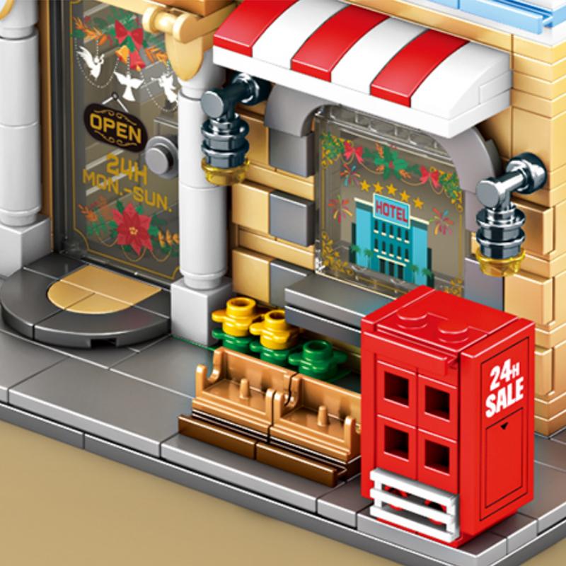 Hotell Byggklossar Värdshus Arkitektoniska Byggklossar Flickleksak Stadsserien Montering Miniatyr Pusselmodell Pojkleksak Barnleksak