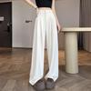 Gray High-Waisted Slimming Wide-Leg Suit Pants - Women's Versatile Loose Floor-Length Trousers for Spring and Summer