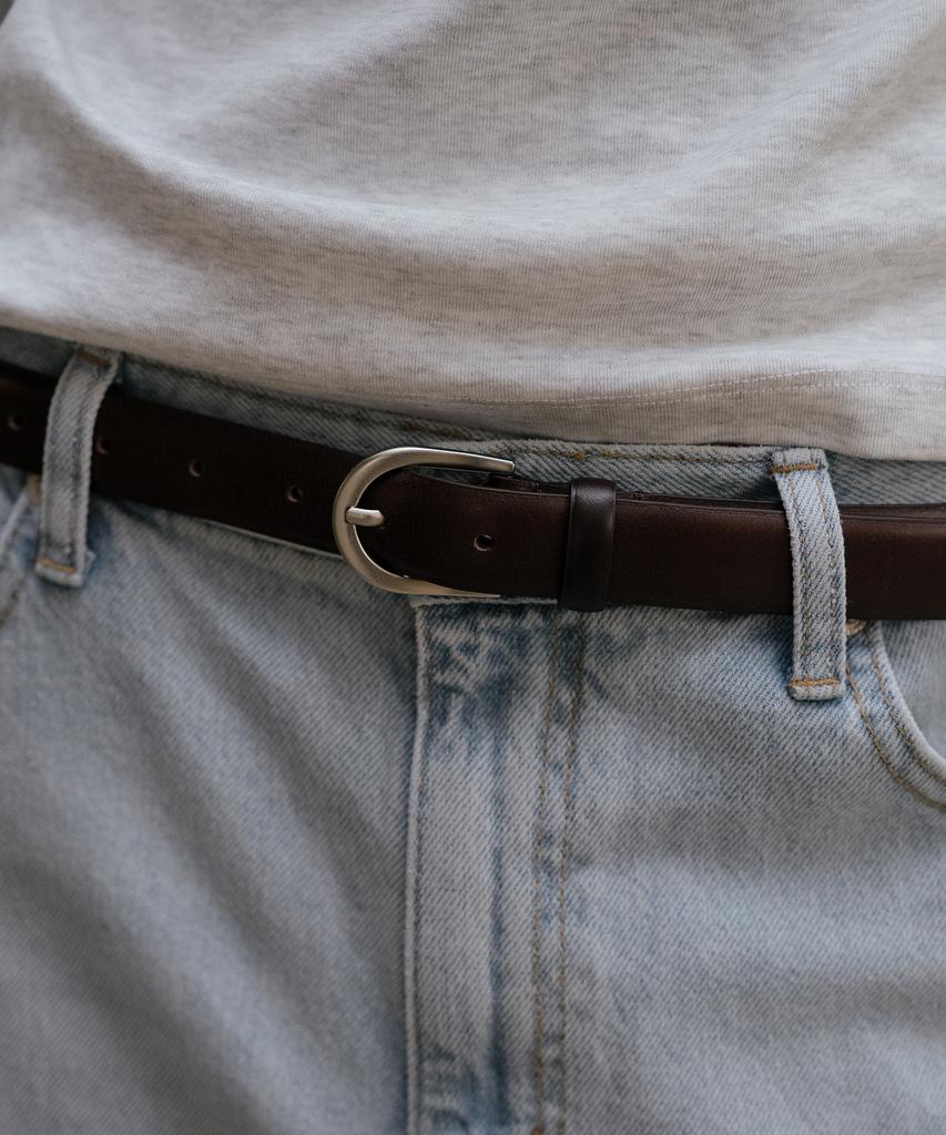 Tilaidai Italian Leather Classic Plain Belt_Silver&Dark Brown