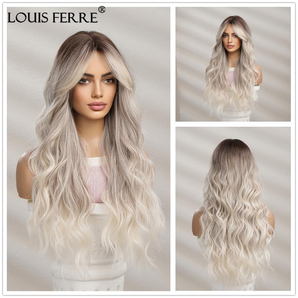 ALAN EATON Ombre Schwarz Braun Lange Wellen Haar Perücken mit Pony Für Schwarze Frauen Hitzebeständige Faser Synthetische Perücken Cosplay Party