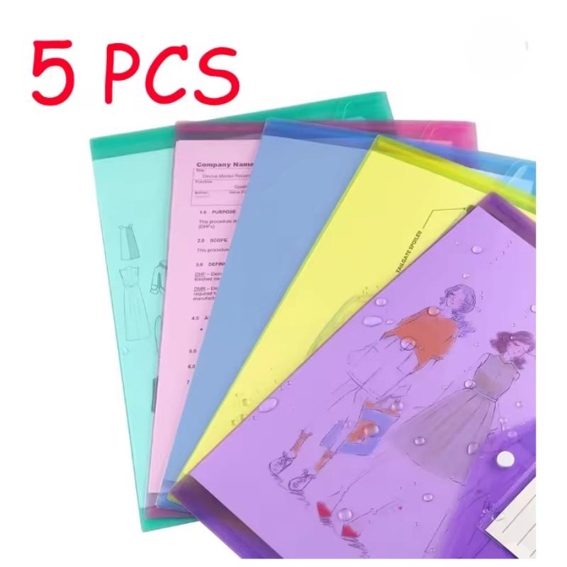 A4 Folders Plastic Envelopes Clear File Folder for Document Poly File with Label Pocket Snap Button for Office Organizer