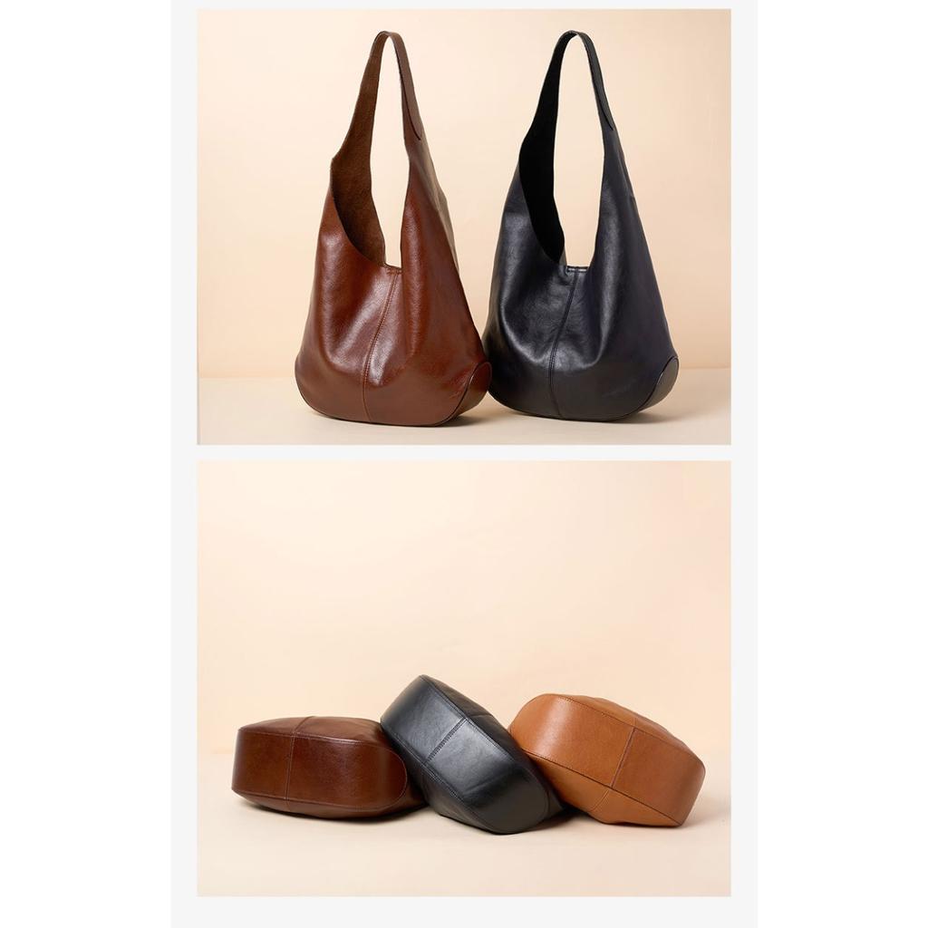 Cross-border Guangzhou First Layer Tree Paste Vegetable Tanned Cowhide Hobo Simple Large-capacity Tote Bag Premium Underarm Shoulder Bag