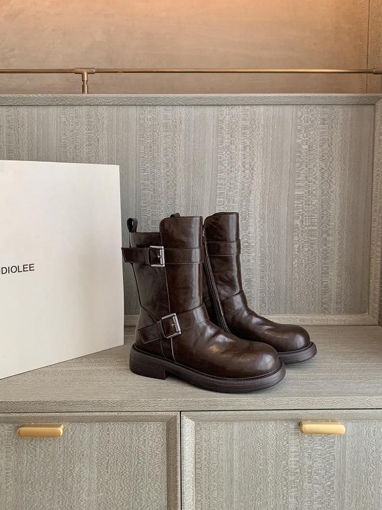 Grape mother leather heightening 4cm retro old locomotive short boots double buckle belt side zipper thick-soled knight boots women